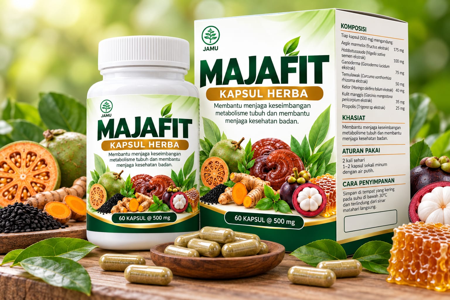 MAJAFIT herbal capsules and packaging